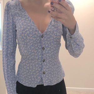 H&M Long Sleeve Button Down Peplum Blouse
